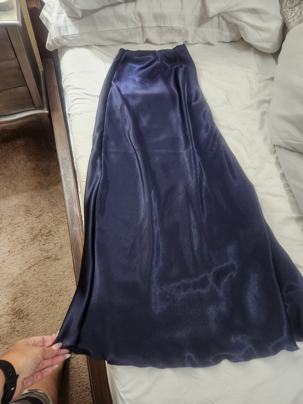 Navy Satin Maxi Skirt